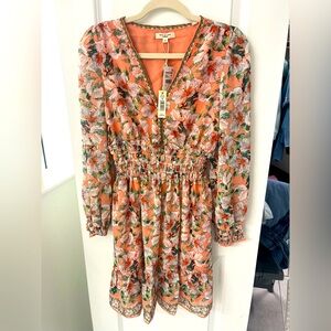 Max Studio Geometric Floral Print Smocked Waist Dress